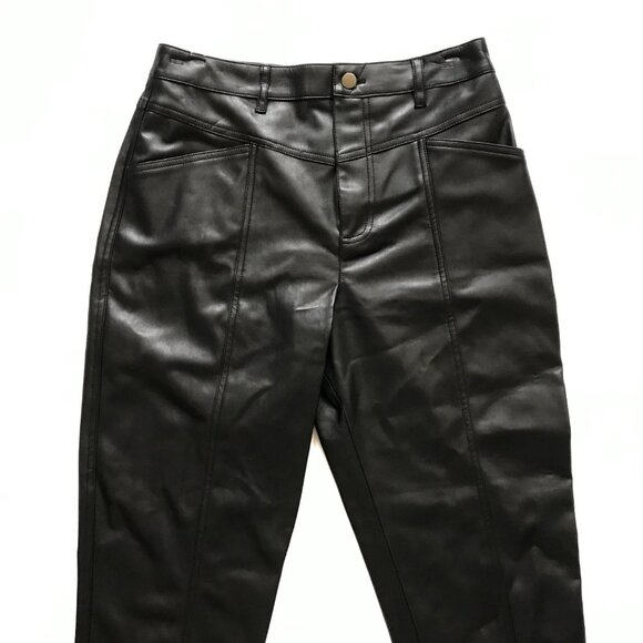 Rebecca Minkoff June Faux Leather Pants Womens 8 Black Straight Leg Cropped Crop - Picture 4 of 13